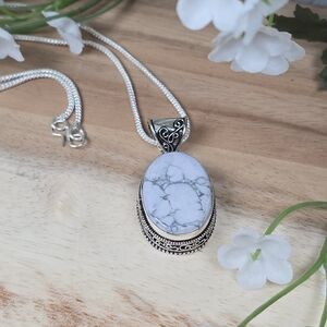 Vintage Style Natural Brown Howlite Gemstone Pendant Necklace Silver Boho New